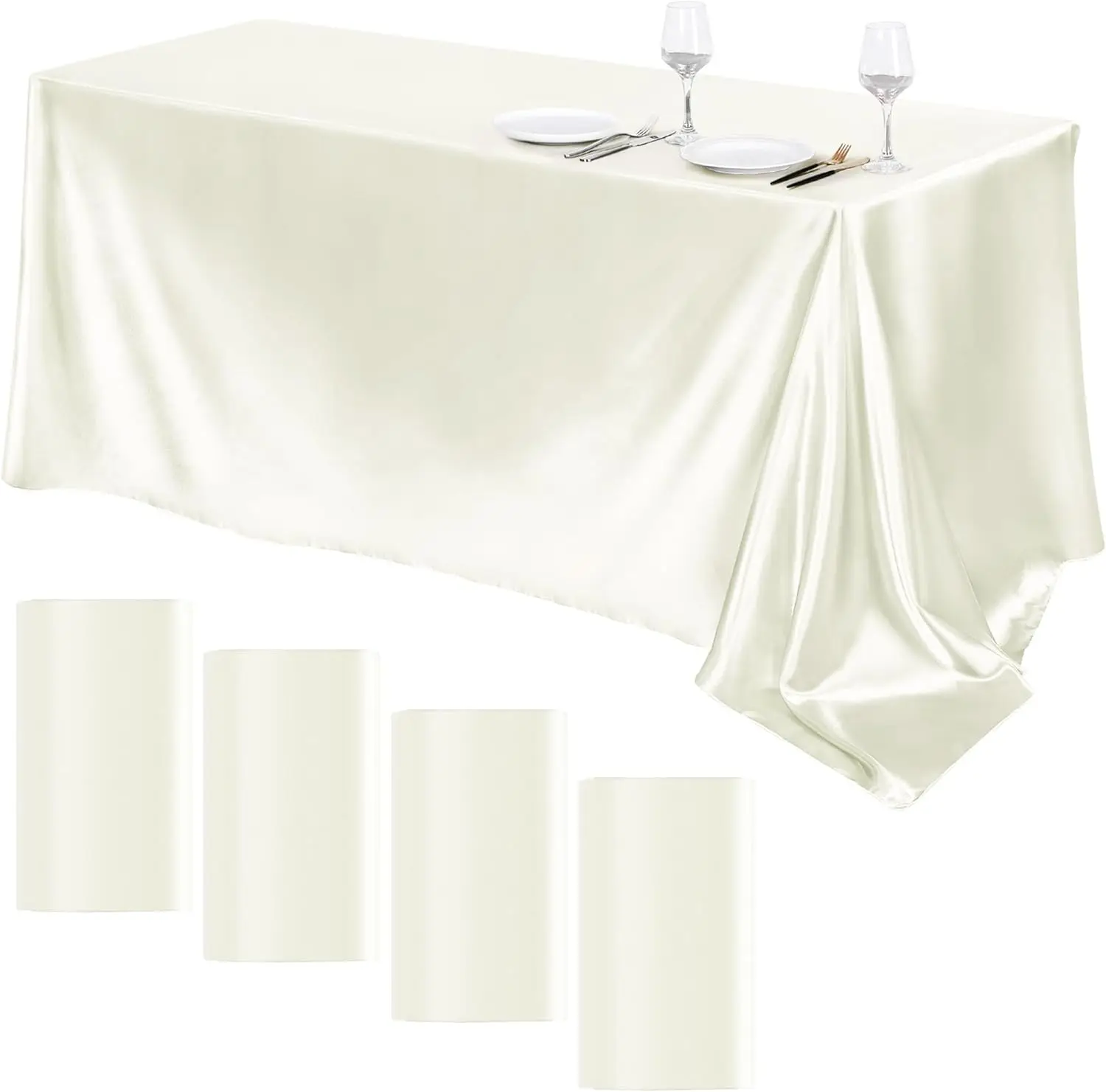 

4 Packs Satin Tablecloth 102 x 58 Inch Overlay Satin Table Cover Rectangle Bright Silk Tablecloth Smooth Fabric Table De