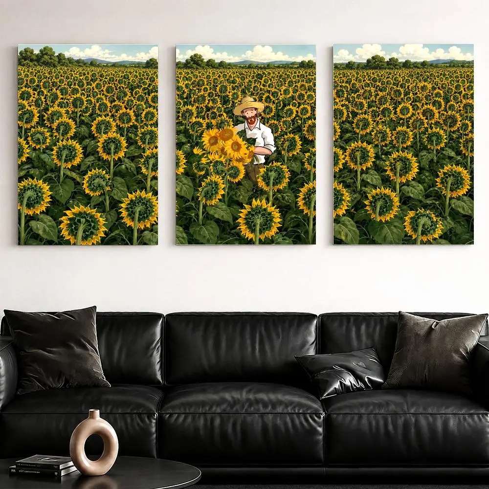V-Van Gogh Aesthetic Art Framed Wall Painting Ready to Hang Canvas Wall Art Poster for Bedroom Living Room Home Decor Gift