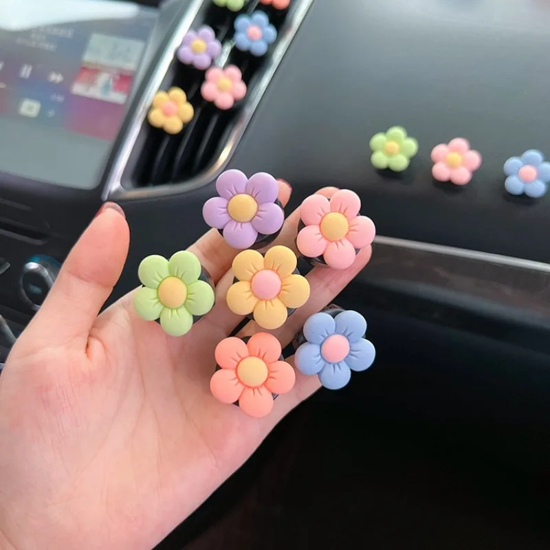 6pcs Cute Flower Aromatherapy Car Air Outlet Decoration Perfume Clip Air Freshener Colorful Flora Decor Auto Accessories