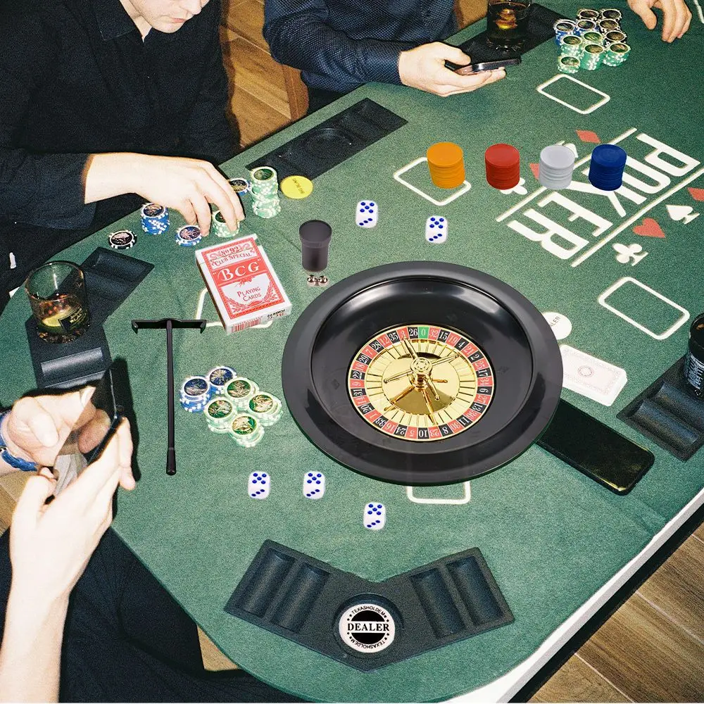 

Высококачественный игровой набор 5-в-1 с 10-дюймовым колесом рулетки — для неформальных встреч, казино и баров