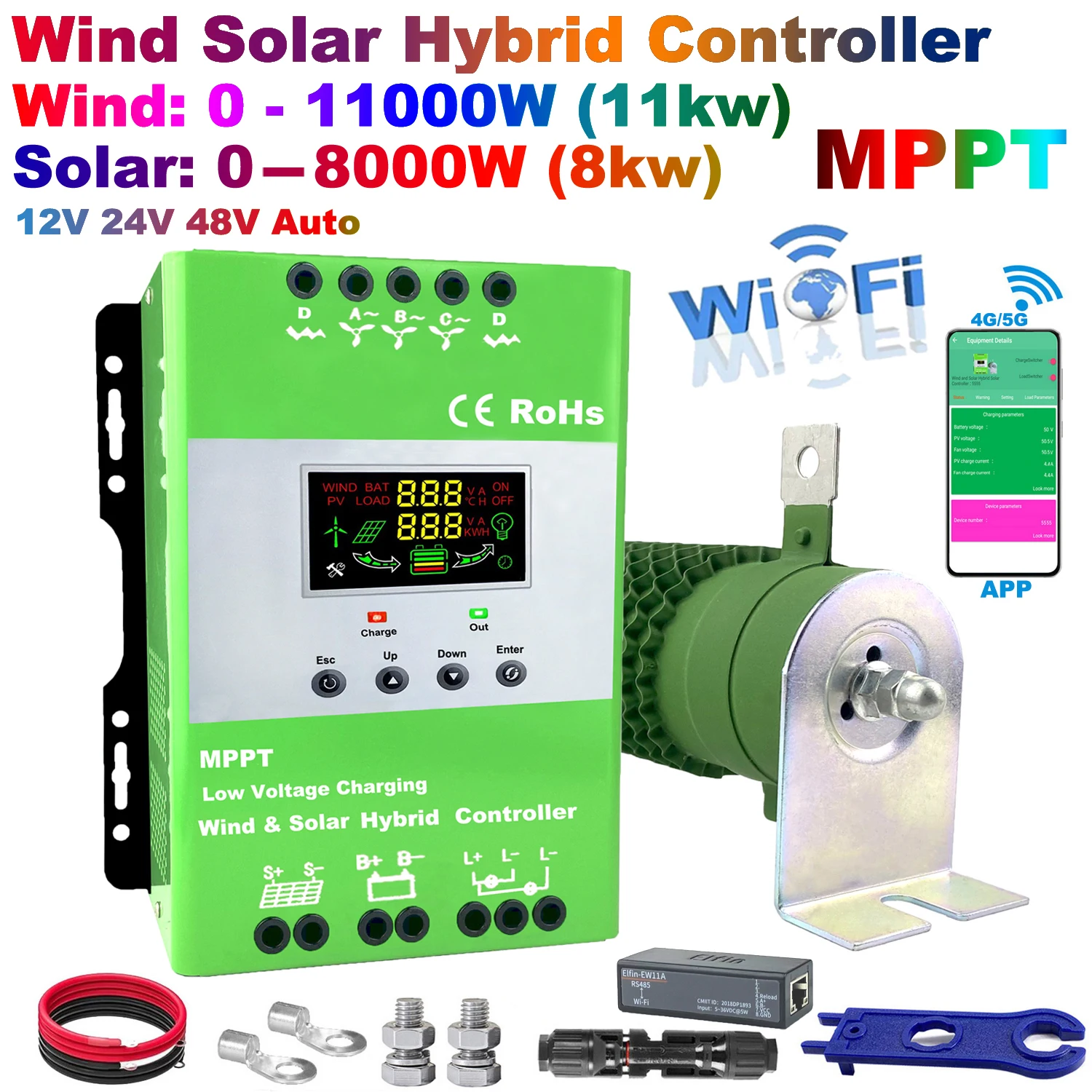 vento solar hibrido controlador de carga com equalizador auto mppt para solar e vento bateria de litio 12v 24v 48v 4000w 6000w 01