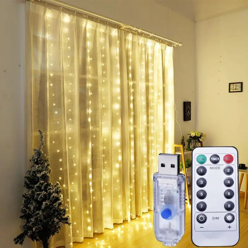 

LED Christmas Light USB Curtain Lights Bedroom Decoration Fairy Light 8 Mode 3M 4M 6M Outdoor Light String Wedding Party Holiday