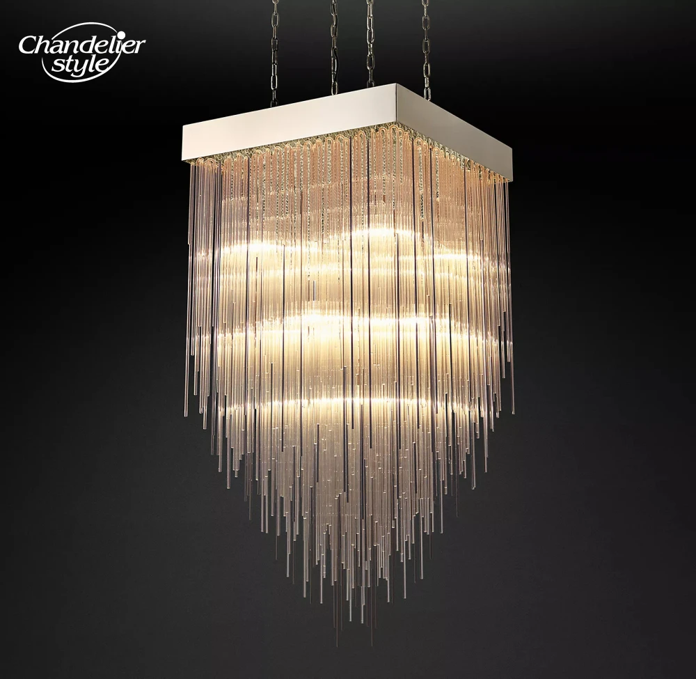 Modern Glass Chandelier Raindrop LED Cascada Square Chandeliers Bedroom Living Room Dining Room Pendant Lights
