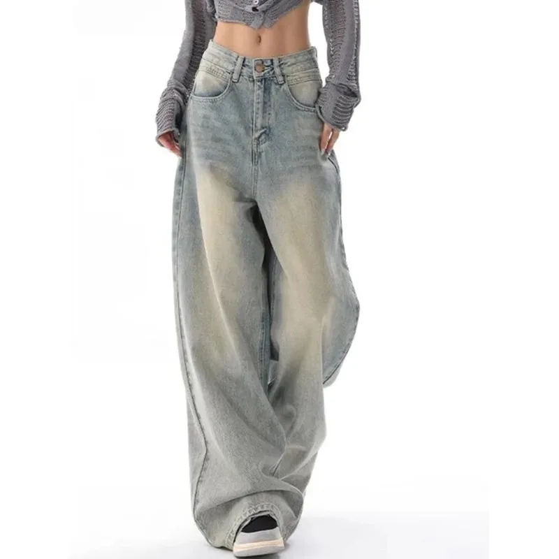 Duomofu خريف جديد خمر فضفاض بسيط جينز نسائي غير رسمي أمريكي كلاسيكي عالي الخصر نحيف موضة الجينز النسائي المتعثرة #1