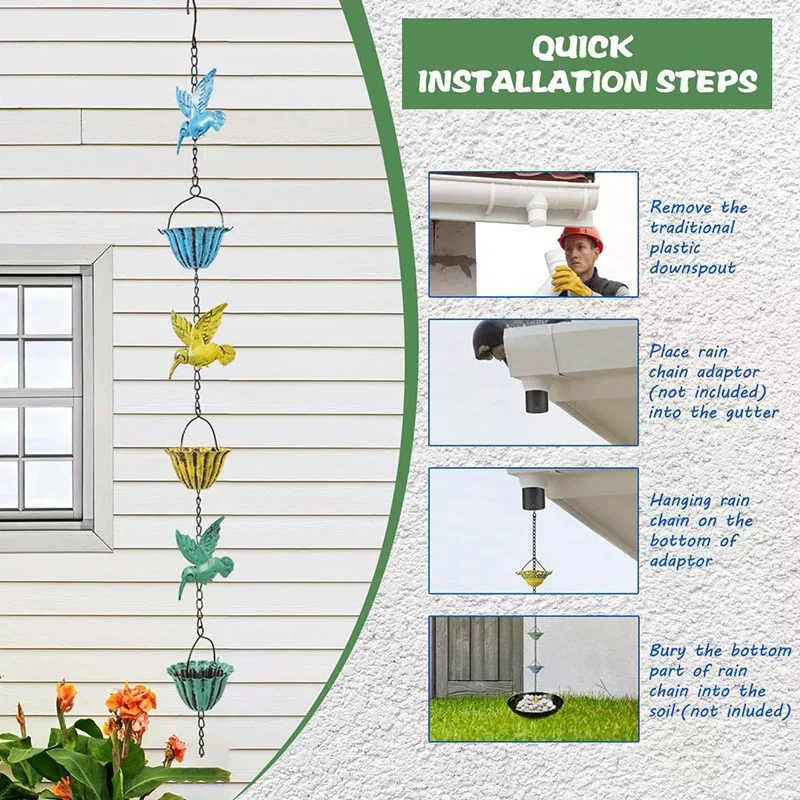 سلسلة المطر، سلاسل المطر للطائر الطنان للخارج، جرس سلسلة المطر المعدنية، سلسلة استبدال ماسورة التصريف المزخرفة