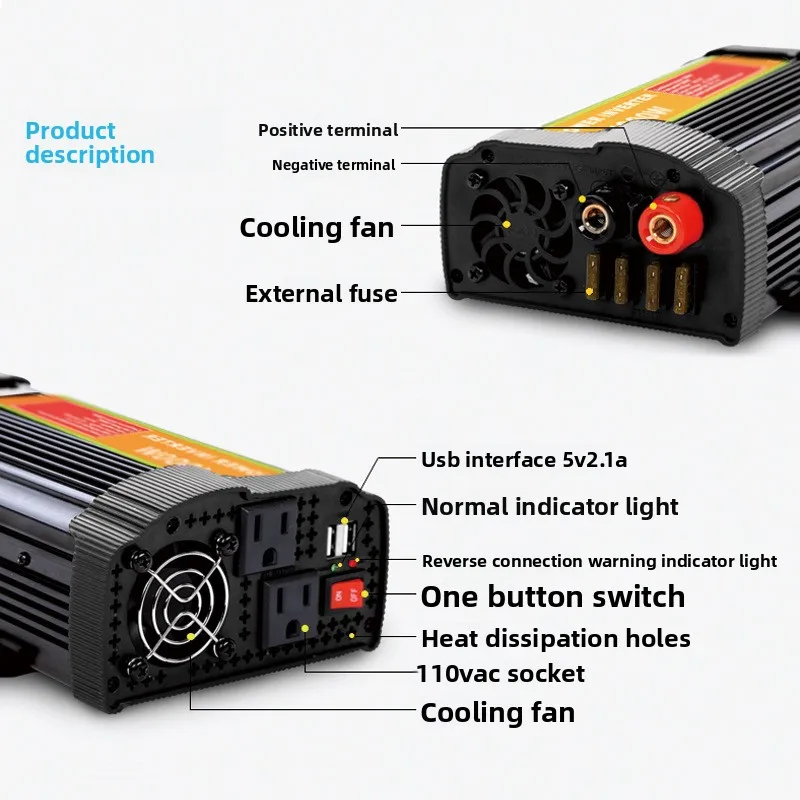1500W photovoltaic power generation system inverter 12V to 110V vehicle inverter high power, specifications need to be noted