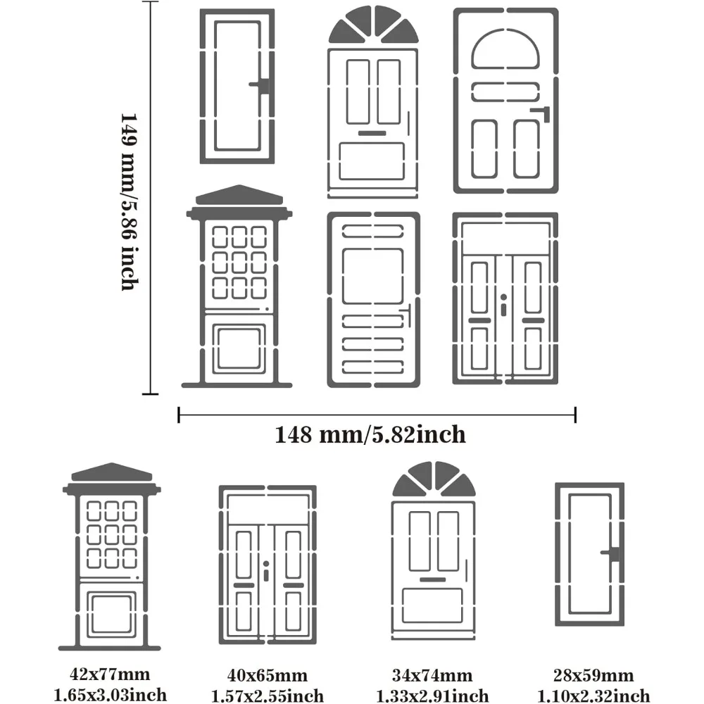 Door Pattern Stainless Steel Stencil Template 6x6inch 6 Types Door Designs Metal Journal Stencil for Wood Burning Embossing