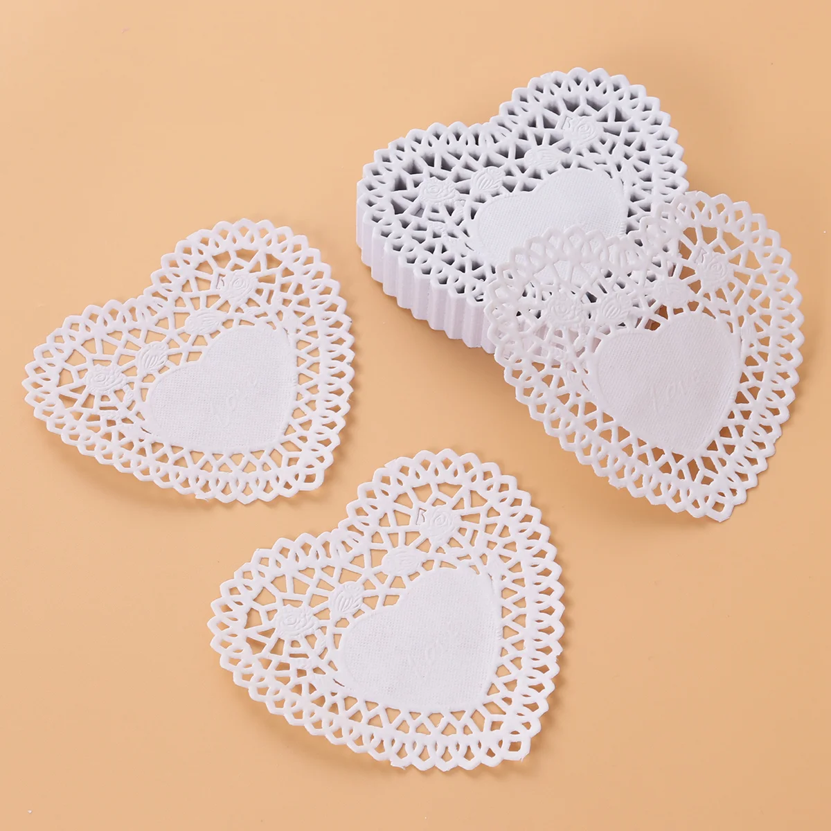 250 Pcs Dining Room Table Decor Cake Lace Paper Heart Doilies Desktop Food White