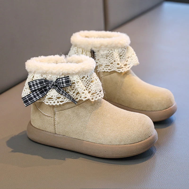 

Winter 2025 Children Outdoor Ankle Boots Warm New Girls Fashion Plush Boots Lolita Princess Kids Causal Cotton Boots Side Zipper
