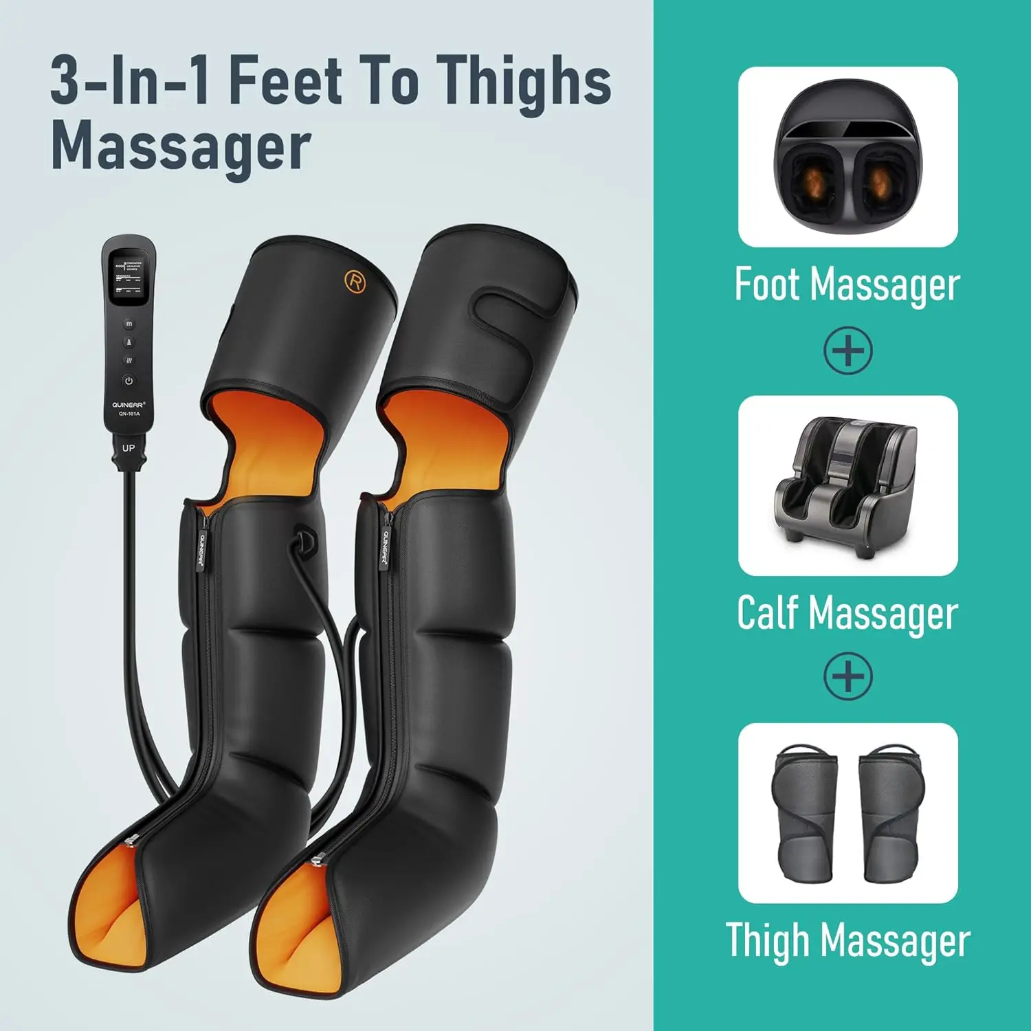 Leg Massager, 3-in-1 Foot Calf & Thigh Massager with Timer and Compression Therapy, Leg Massage Boots