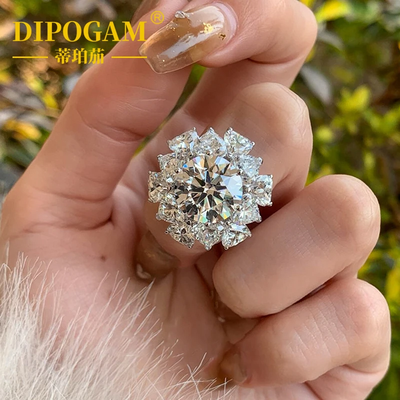 

Luxury flower bud moissanite five carat diamond ring s925 pure silver platinum large carat ring proposal and wedding ring