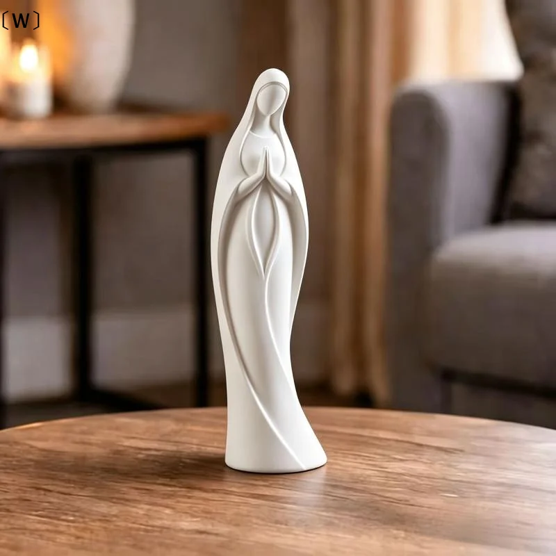 〔W〕3D Printed Praying Mary Statue Minimalist Blessed Mother Ornament Scratch Resistant Plastic