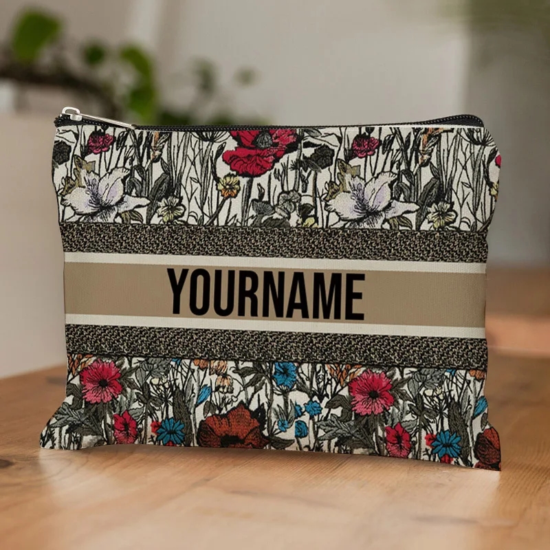 Wedding Essentials Gift Personalized Name Custom Makeup Bag Elegant Flower Print Design Storage Bags Women's Elegant Travel Bags