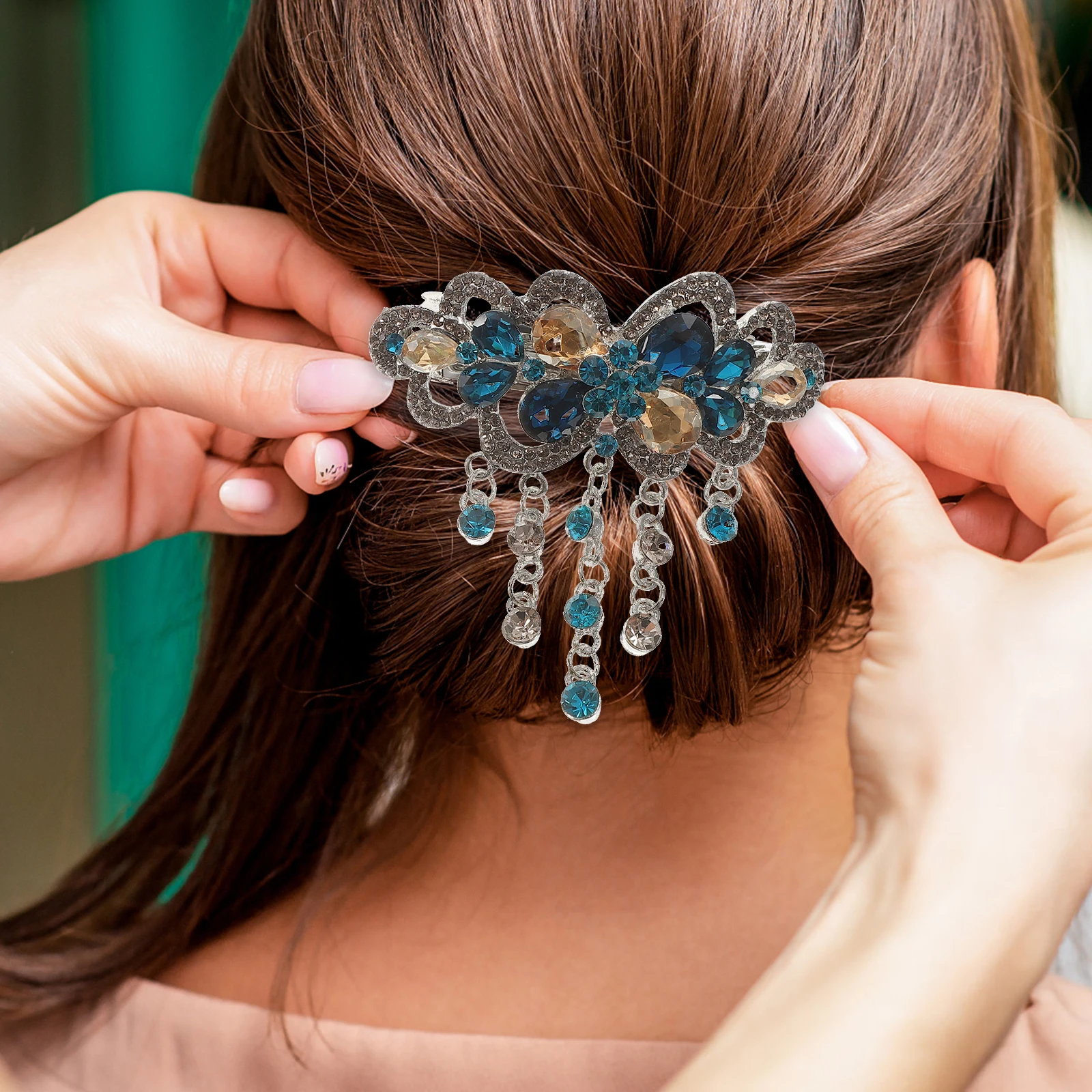 

2Pcs Hairpin Spring Tassel Clips Rhinestone Women Vintage Accessories Large Size Firm Hold Straight Curly Hair Ponytail Braid