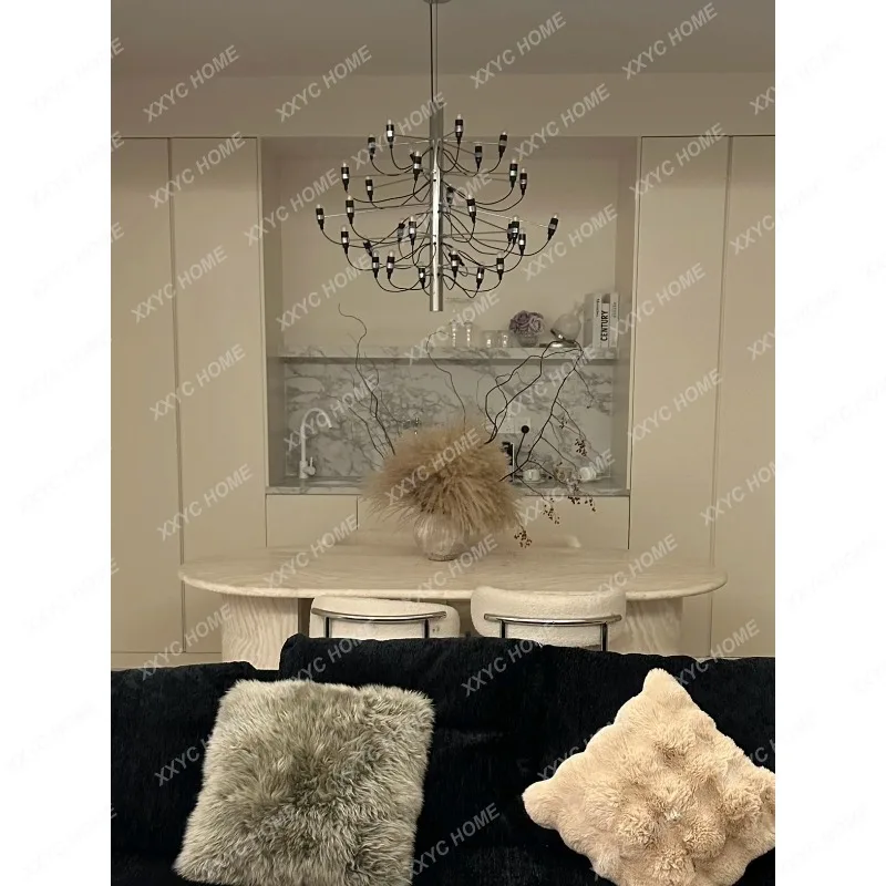 XX  Long Dining Table Creative Travertine Table C-shaped Table Legs Low Key Luxury Waist Marble