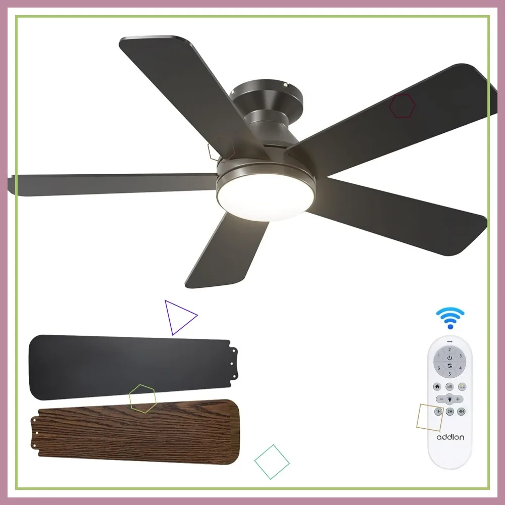 

42" Low Profile Ceiling Fan with Lights, Flush Mount, Remote Control, Reversible, Dimmable, 3CCT, Quiet Black for Bedroom
