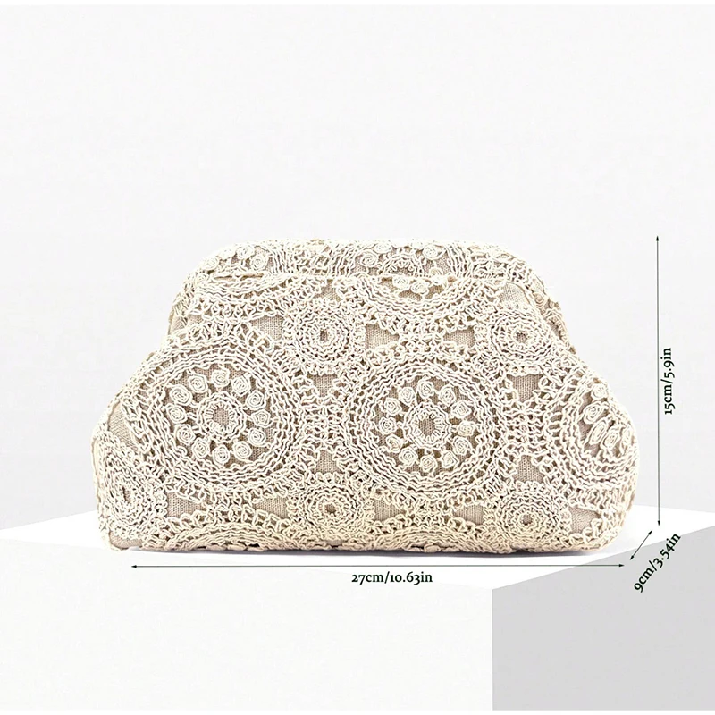 Clutch-Tasche mit floraler Spitze und Häkelverschluss, elegante Abendtasche für Damen für Hochzeit, Bankett und Party, schicke Kosmetiktasche. – Detail 1