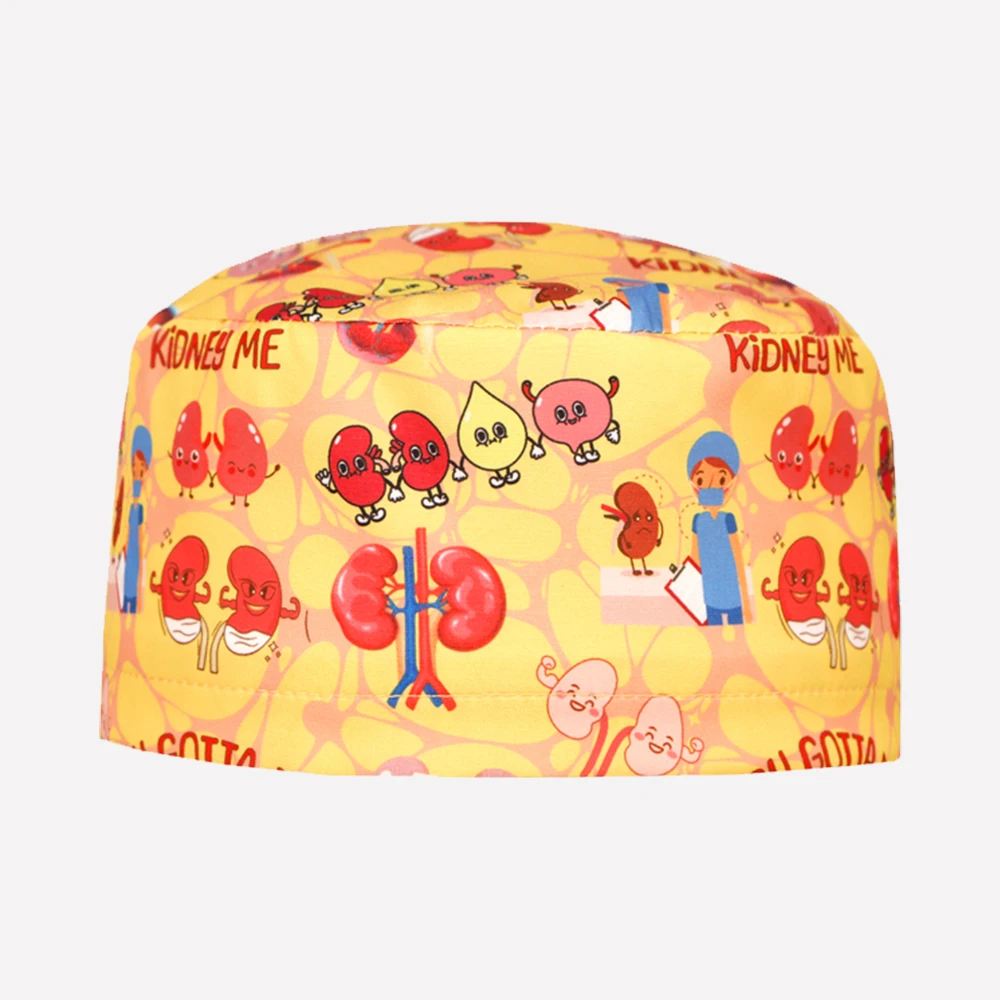 Heart Print Men's Scrub Cap Health Service Working Hats Adjustable Stretch Dental Caps F1183