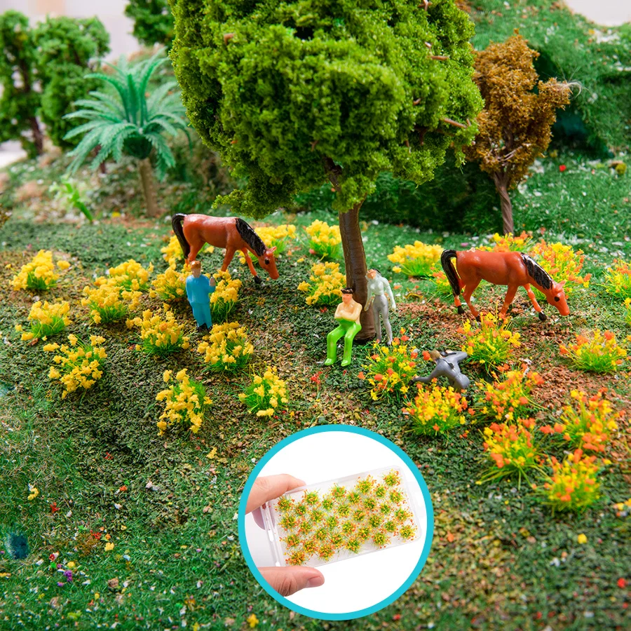 Grama cluster de flores para decoração de jardim, HO N, modelagem DIY, ferrovia, trem, layout, cena militar, simulação, 32 pcs/box, Diorama