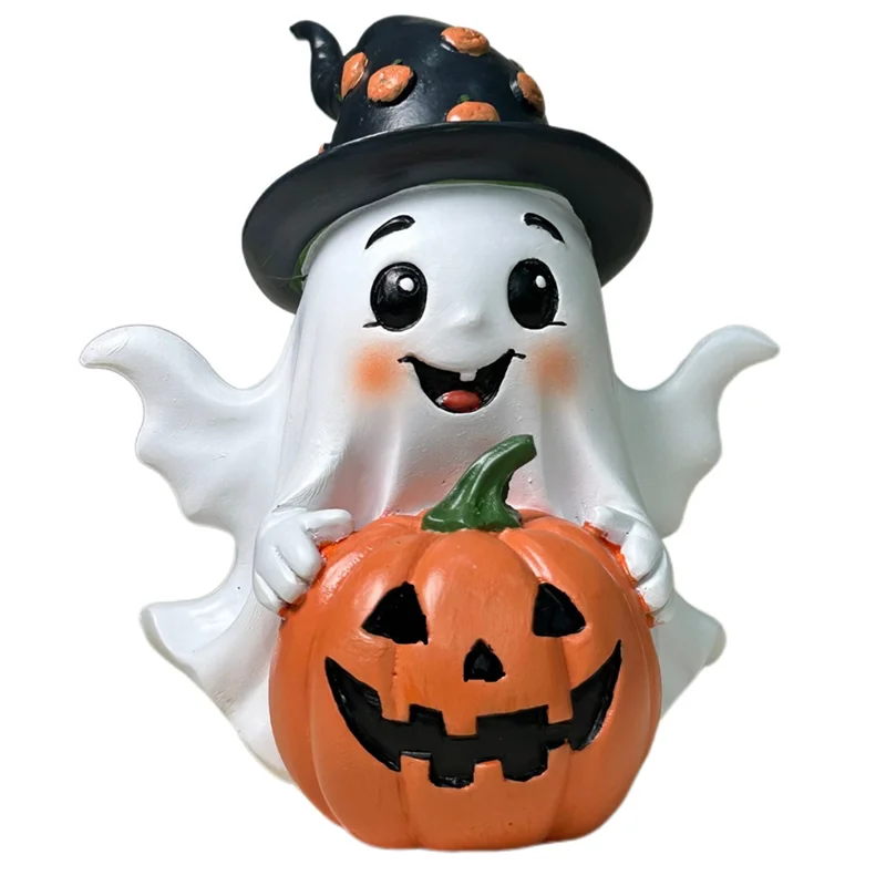 

N03R-Halloween Resin Sculpture-Confused And Cute Ghost Pumpkin For Garden And Home Decoration