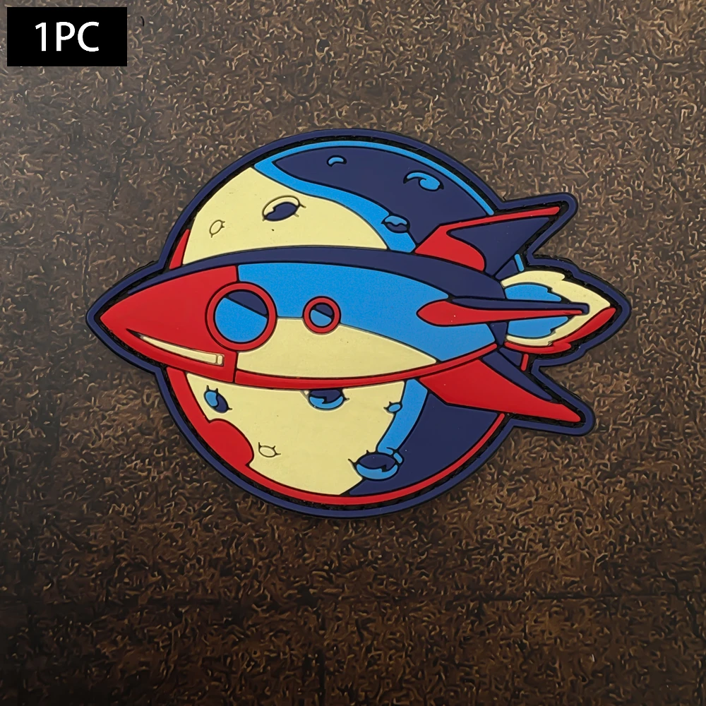 Planet Rocket Pattern Embossed Pvc Armband Patch Badge Applique, Wear-Resistant Fabric Personalized Decorative Patch, Includes Fleece Backing