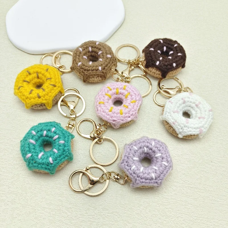 

Cute Donuts Series Crochet Keyrings For Car Keys Pendant Handmake Knitted Multicolor Donut Keychains Wholesale Keys Accessories