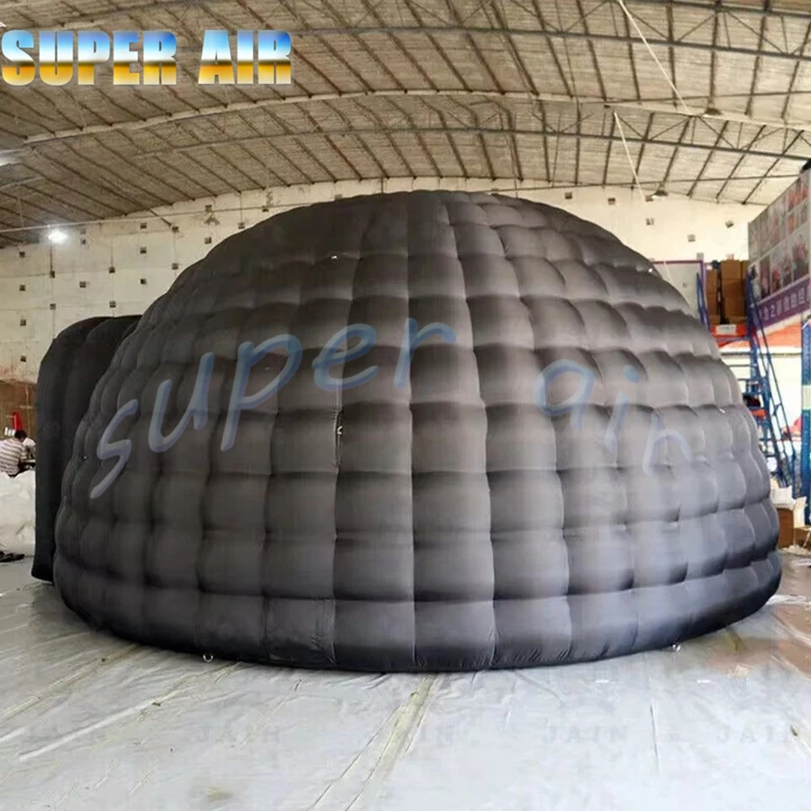 屋外用ポータブルオックスフォード製インフレータブルブラックイグルー型ドームテント、イベント用ドア付き大型インフレータブルキャンプテント