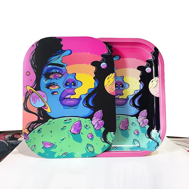 1 Set Rolling Kits Rolling Tray Set Grinder18X14cm Metal Tinplate Plate With Magnetic Lid 12PCS Placement Gift Tray Kit 