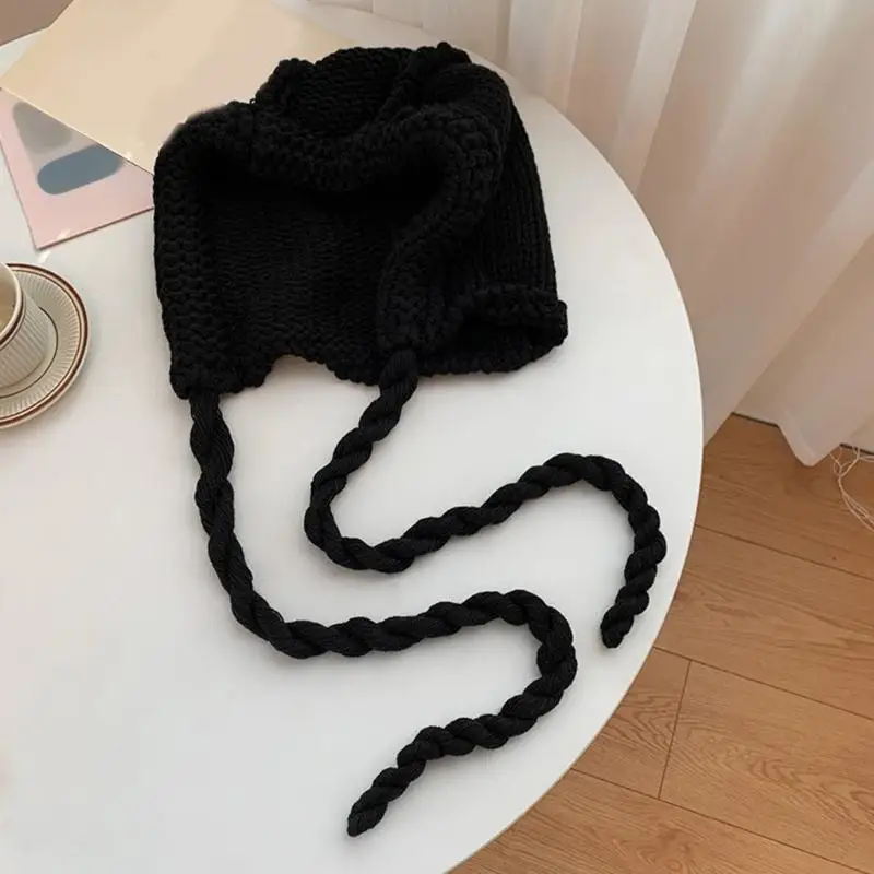 652F غطاء رأس محبوك كبير الحجم للجنسين مع قبعة منسوجة لتدفئة الرقبة للأنشطة الخارجية وأزياء الشارع