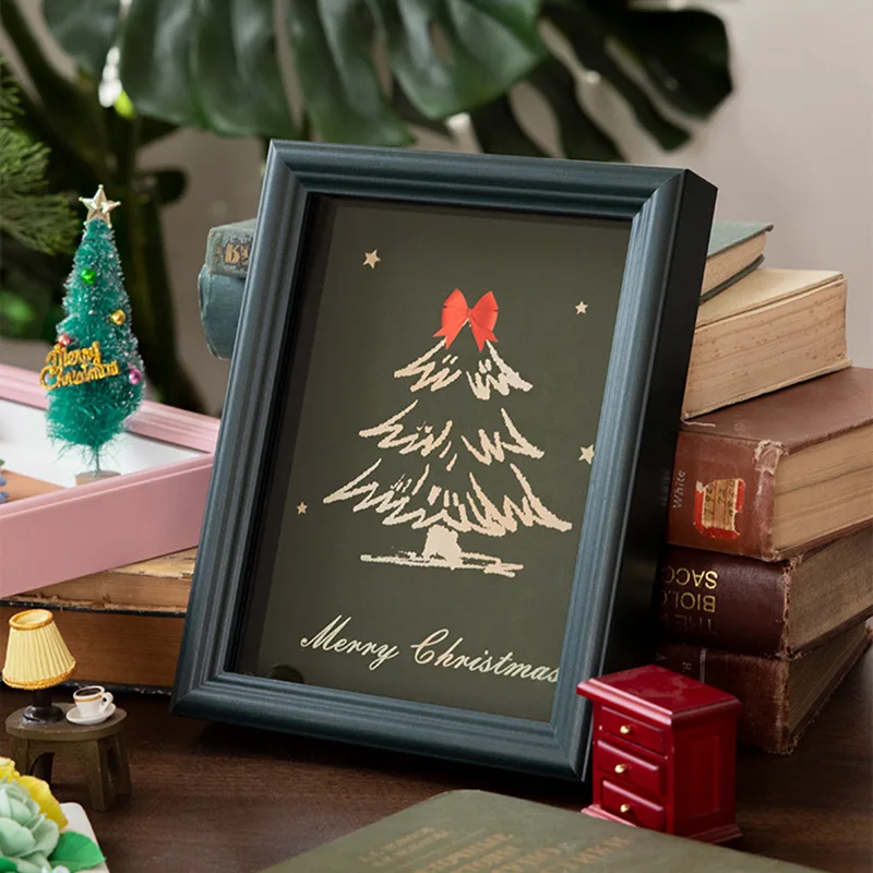 Pink Christmas Green 3D Hollow Specimen Photo Frame Plant Embossed Shell Clay Dried Flower Preservation Picture Frame