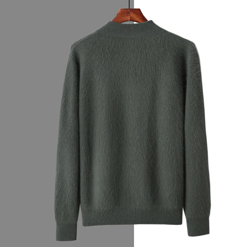 100% Pure Mink Cashmere Sweaters Men's Stand Collar Thickened Cardigan Autumn/Winter Warm Casual Knitted Large Size Zipper Tops