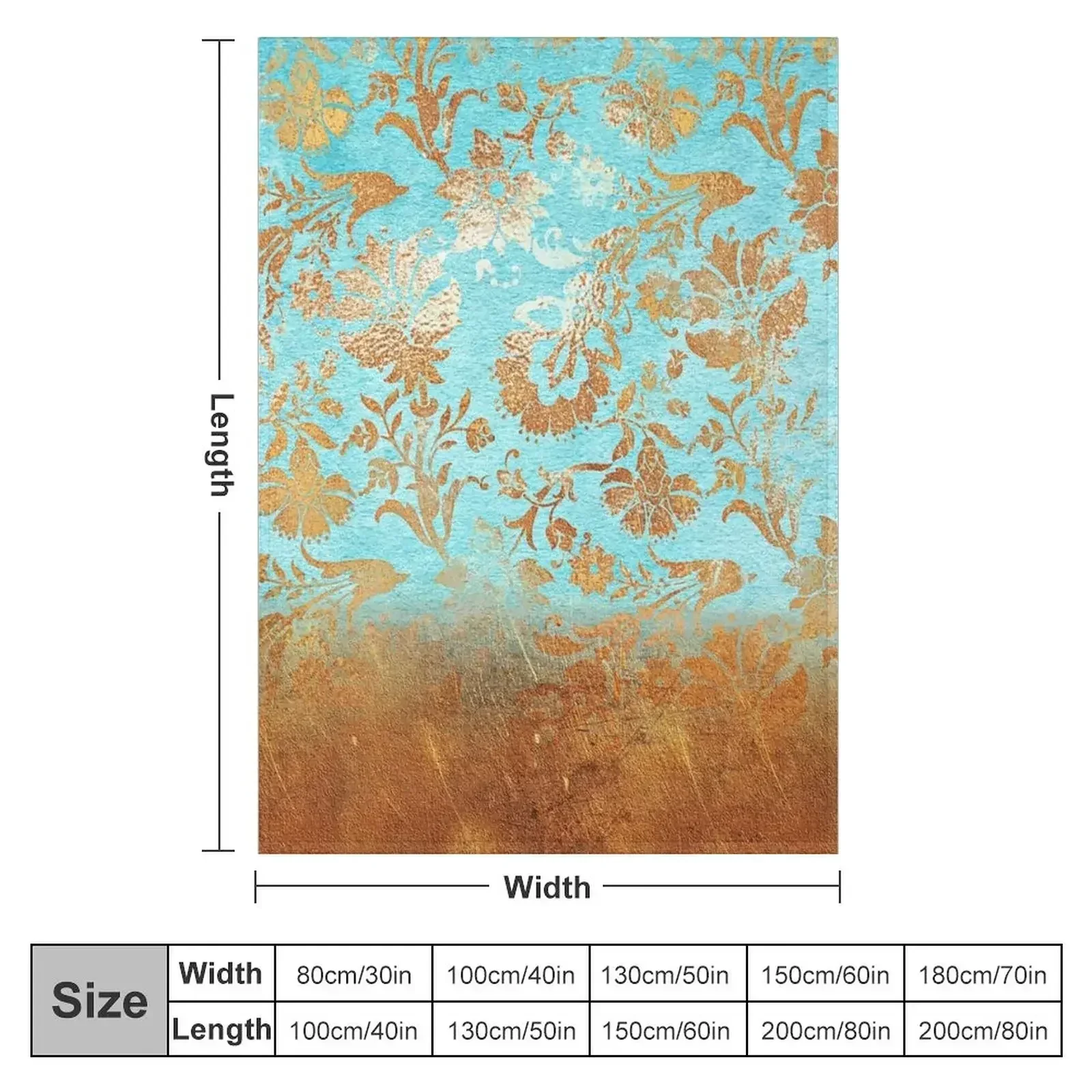 Turquoise Glamour Faux Copper Gatsby Damask Throw Blanket Retros Travel Designers Thin Flannel Fabric Blankets
