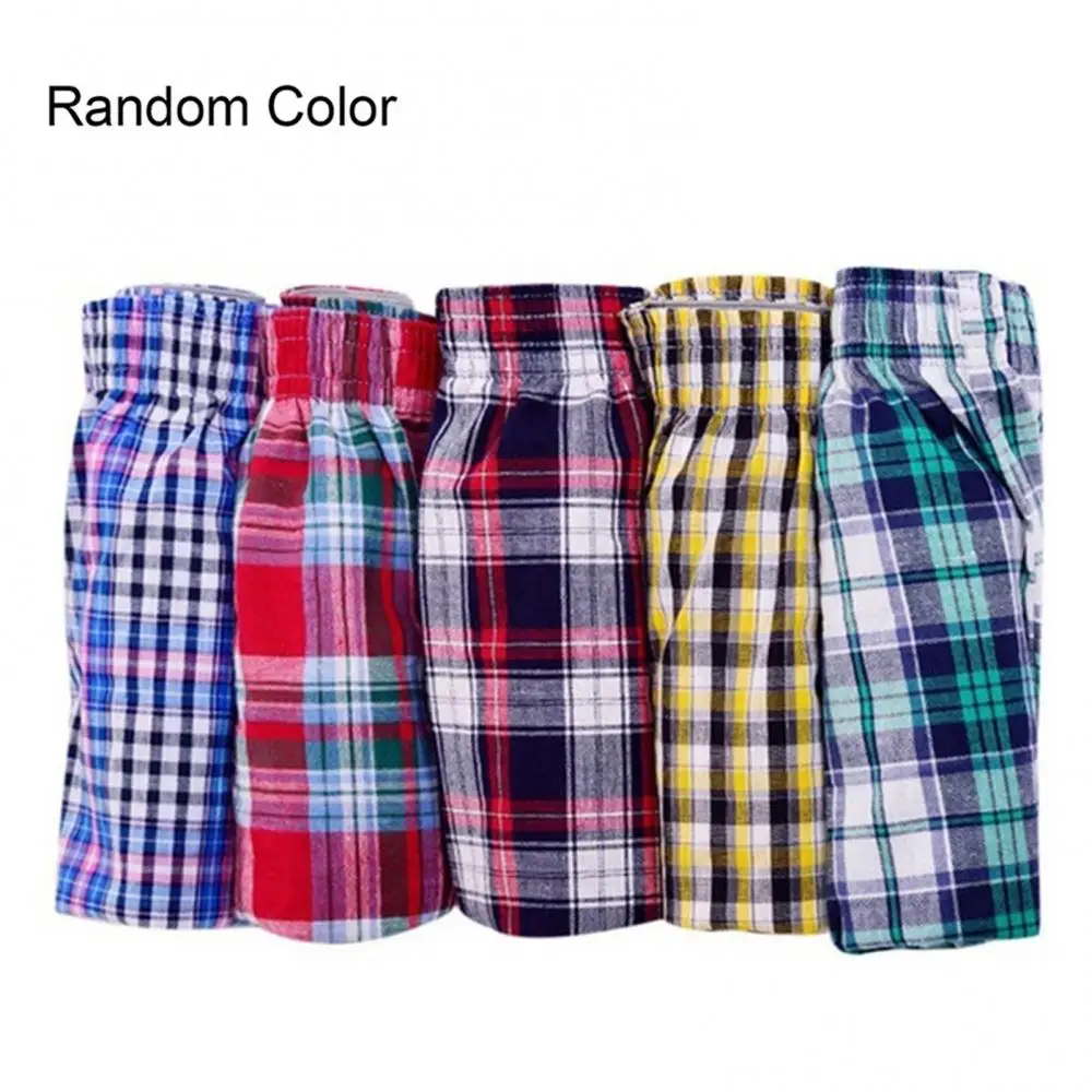 Casual Plaid Print Elastic Waist Men Underwear Summer Beach Pants Boxers Shorts