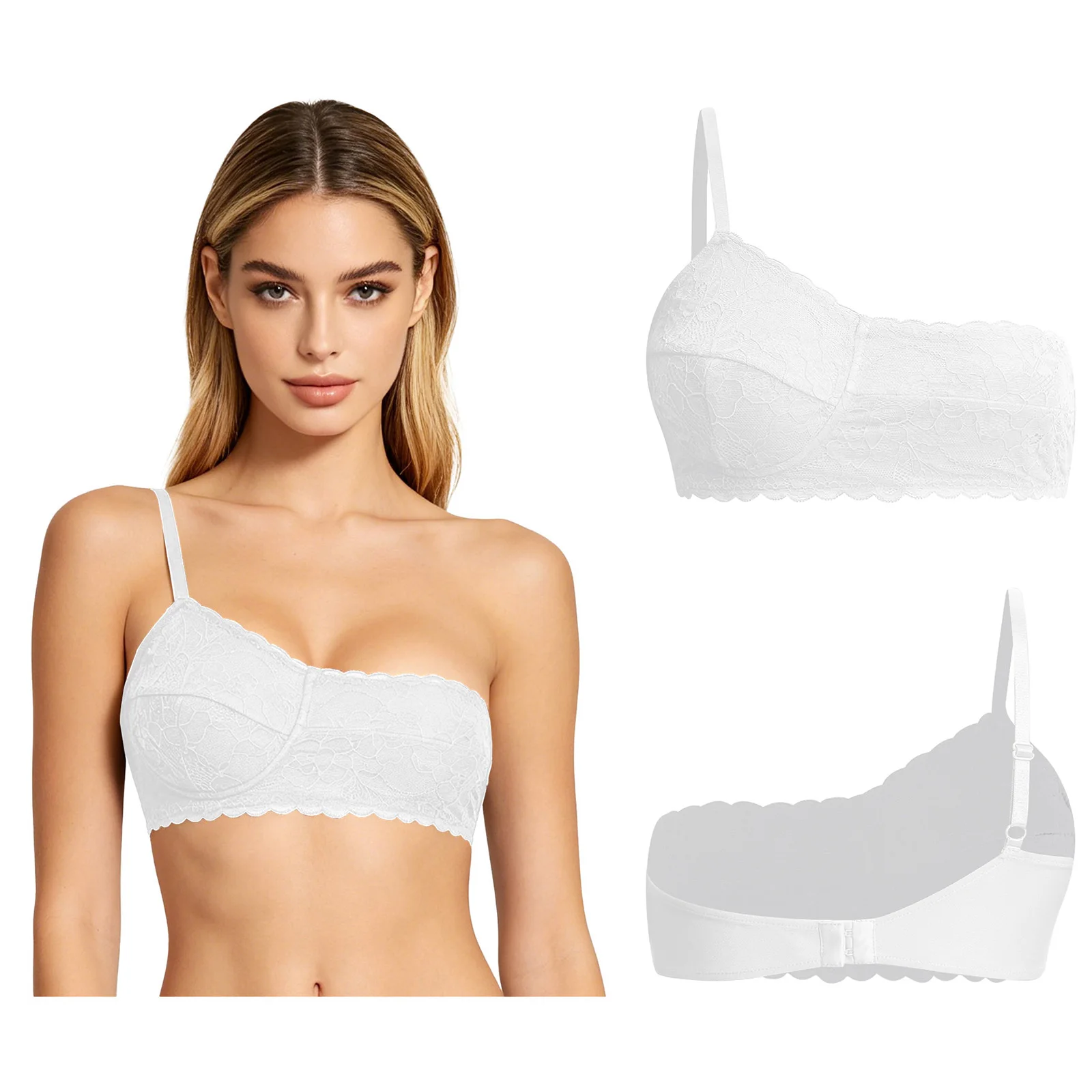 Women One Cup Lace Unilateral Bra Adjustable Straps Wireless Bandeau Brassiere Lingerie for Mastectomy Recovery Special Needs