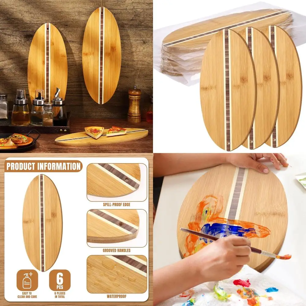 

Set of 6 Bamboo Surfboard-Style Cutting Boards with Stripe Pattern, 14.5 x 6