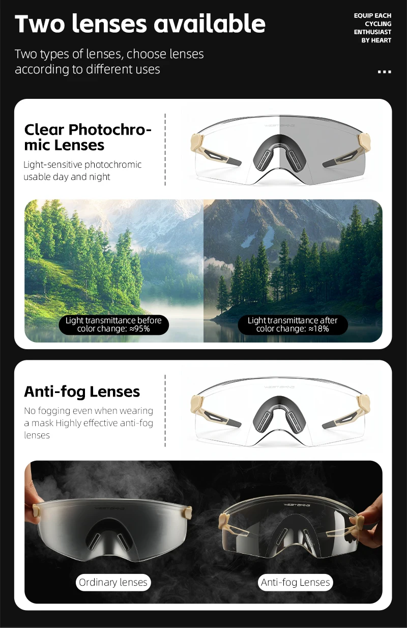 WEST BIKING Fahrrad-Sonnenbrille Photochromatisch Beschlagfrei UV400 TR90-Rahmen Aero-Beak-Design für Herren Damen Rennrad Mountainbike Eyewear – Detail 10