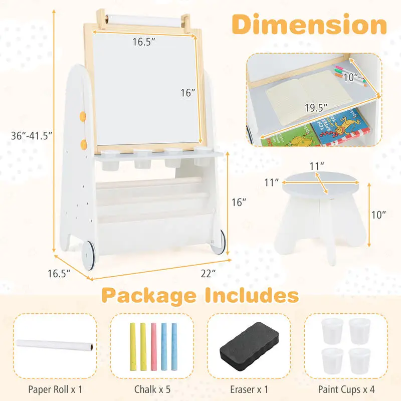 4-in-1 Toddler Activity Table Set with Magnetic Whiteboard and Chalk Board-Gray