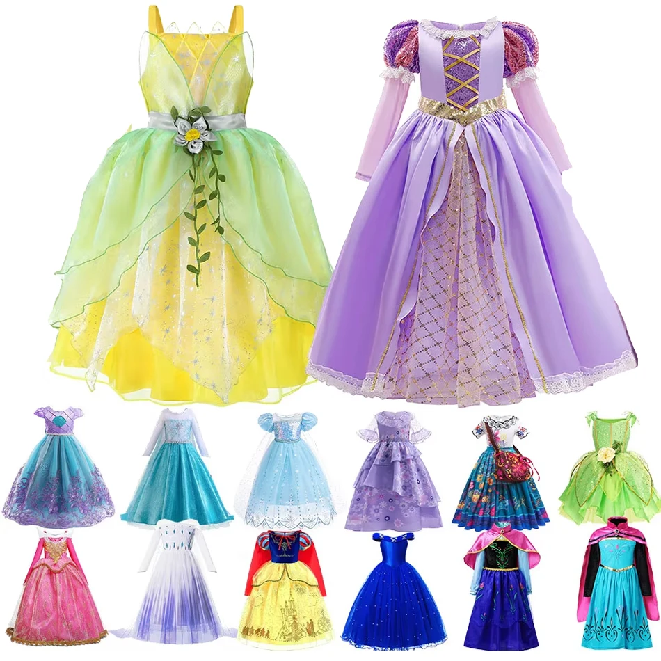 Beautiful and Cheap Princess Dress for Girls Birthday Party Kids Tiana Rapunzel Costume Moana Cosplay Halloween Elsa Aurora Gown