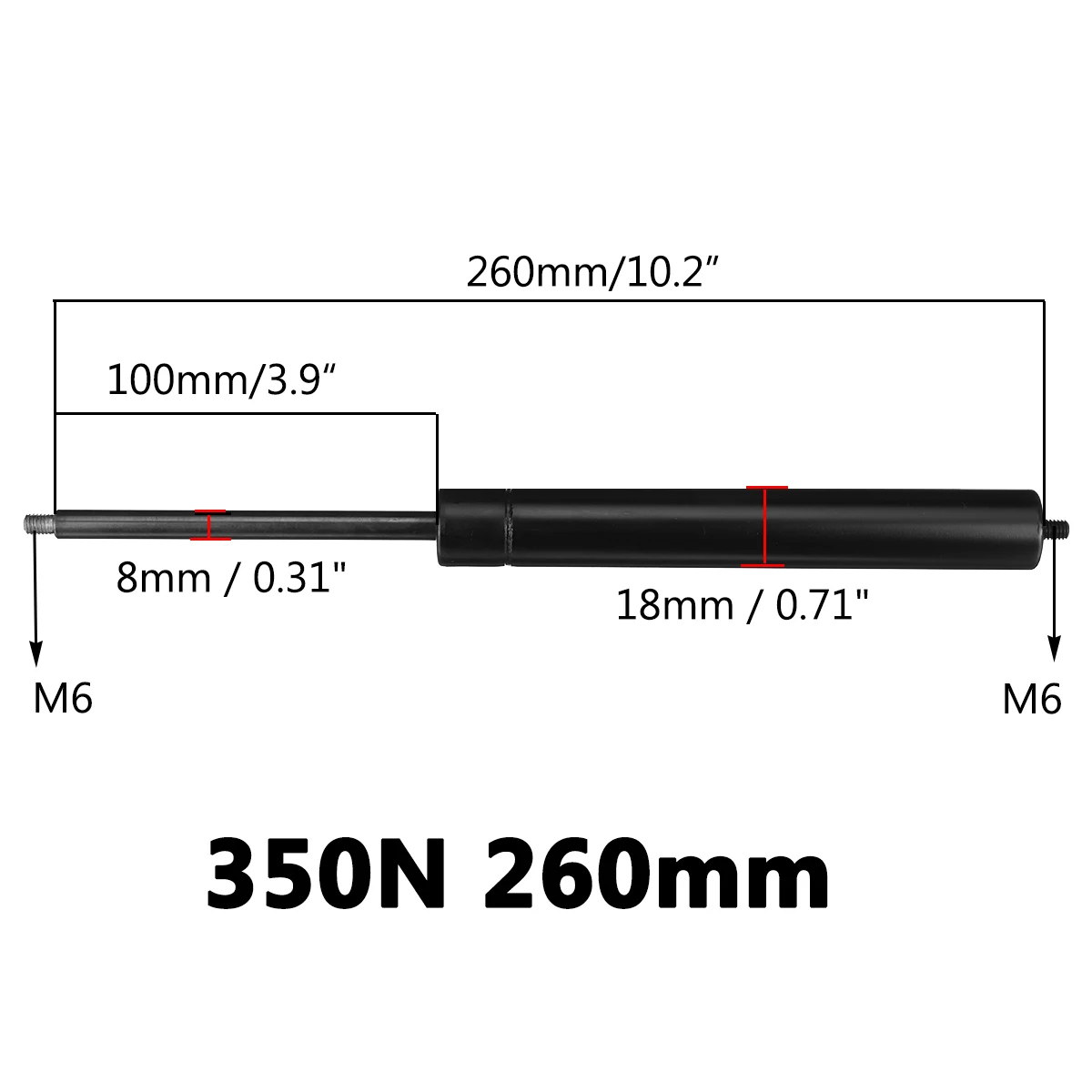 260-660mm 350N 8mm Car Gas Strut Bars Gas Spring Hood Support Rod Shock Lift for RV Bed Window Bus Caravans