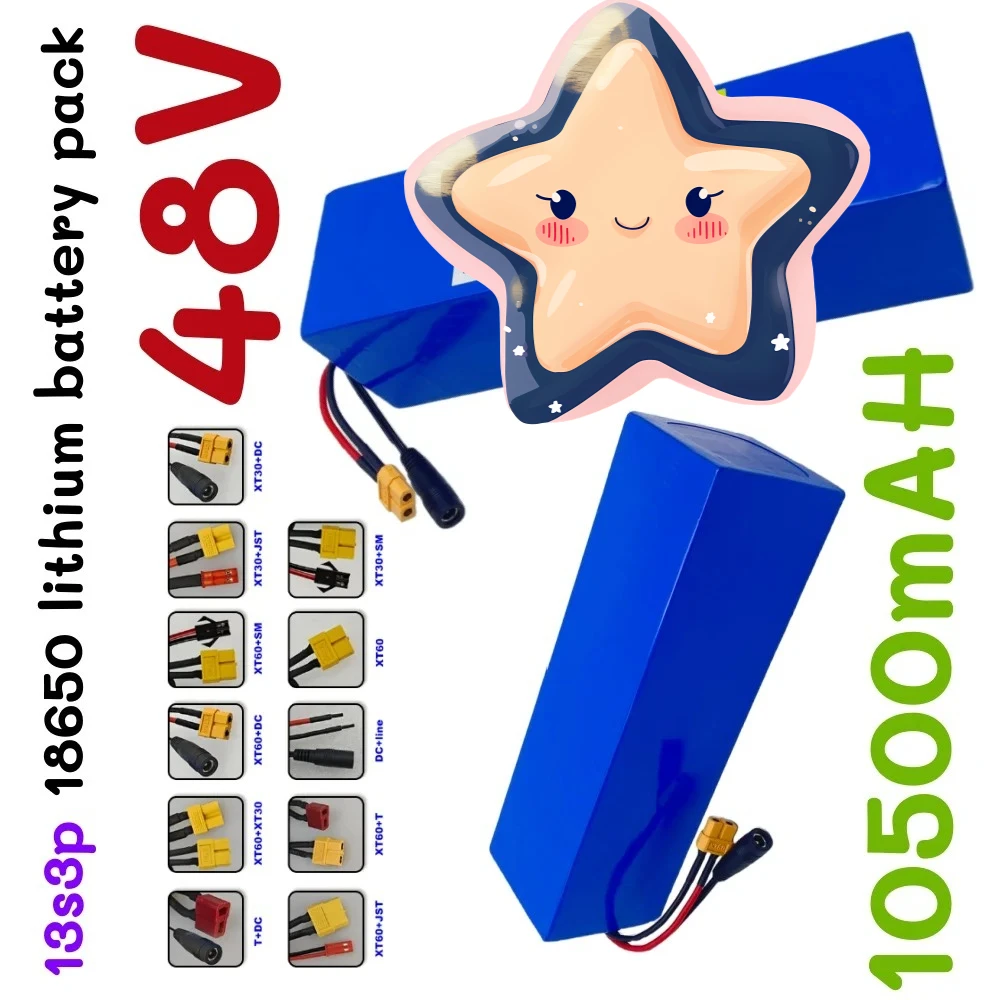 

48V 10.5Ah Lithium-ion 13S3P Battery Pack 10500mAh with 250W 350W 500W 750W BMS for 54.6V E-bike Electric Bicycle Scooter