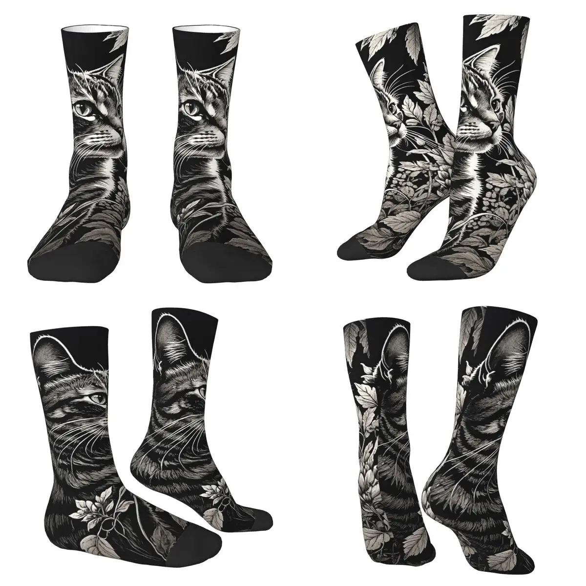 

Floral Art Cat Retro Socks Harajuku Super Soft Stockings All Season Long Socks Accessories for Man's Woman's Birthday Present