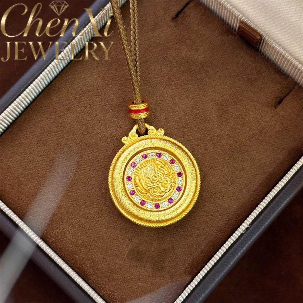 

Sand Gold Twisted Wire Round Kirin Hollow-out Compass Pendant Luxury Quality Fashion Fine Jewelry Exquisite Elegant Popular Gift