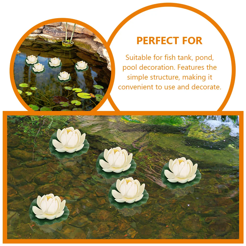6 قطعة زهرة اللوتس العائمة ديكور بركة اصطناعية الحلي محاكاة زهرة اللوتس حوض السمك زينة الزهور العائمة #4