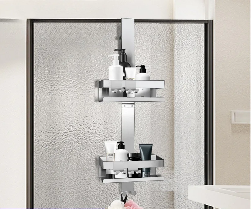 

2-Tier Shower Caddy - No Drill Over Door Organizer with Baskets, Bathroom Storage Shelf for Toiletries & Towels