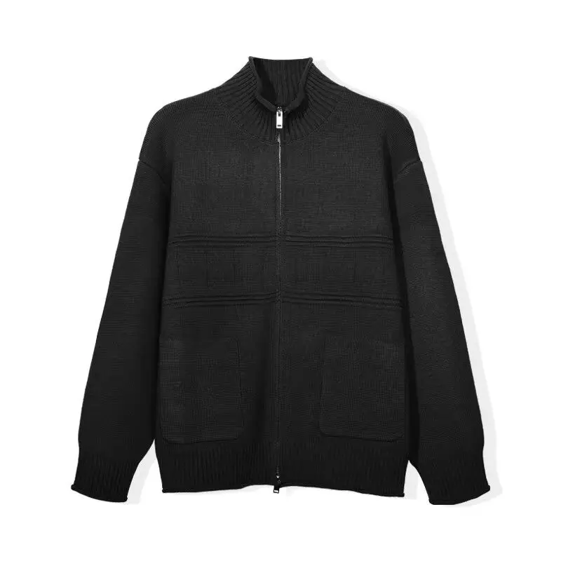 

High Collar Men's Zipper Hoodie No Hat No Pilling Cardigan Design Original Slim Fit Large Size Outerwear American Casual Sle