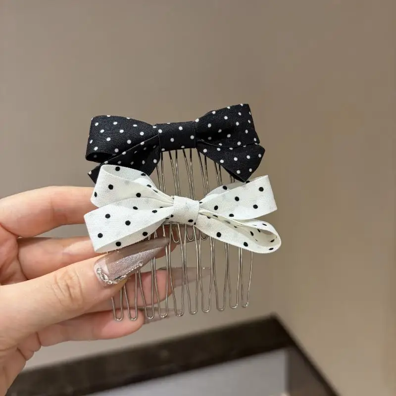 Polka-Dot-Schleifen-Haarkamm mit niedlichem Design, rutschfesten Zinken, perfekt für den täglichen Gebrauch, Partys und Schule. – Detail 16