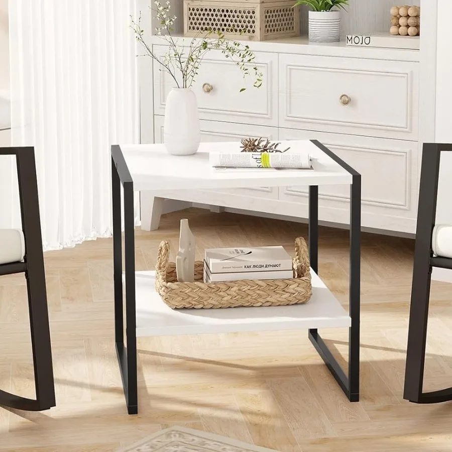 

1PC 2Tier Square End Table with Storage Shelf Reversible Design