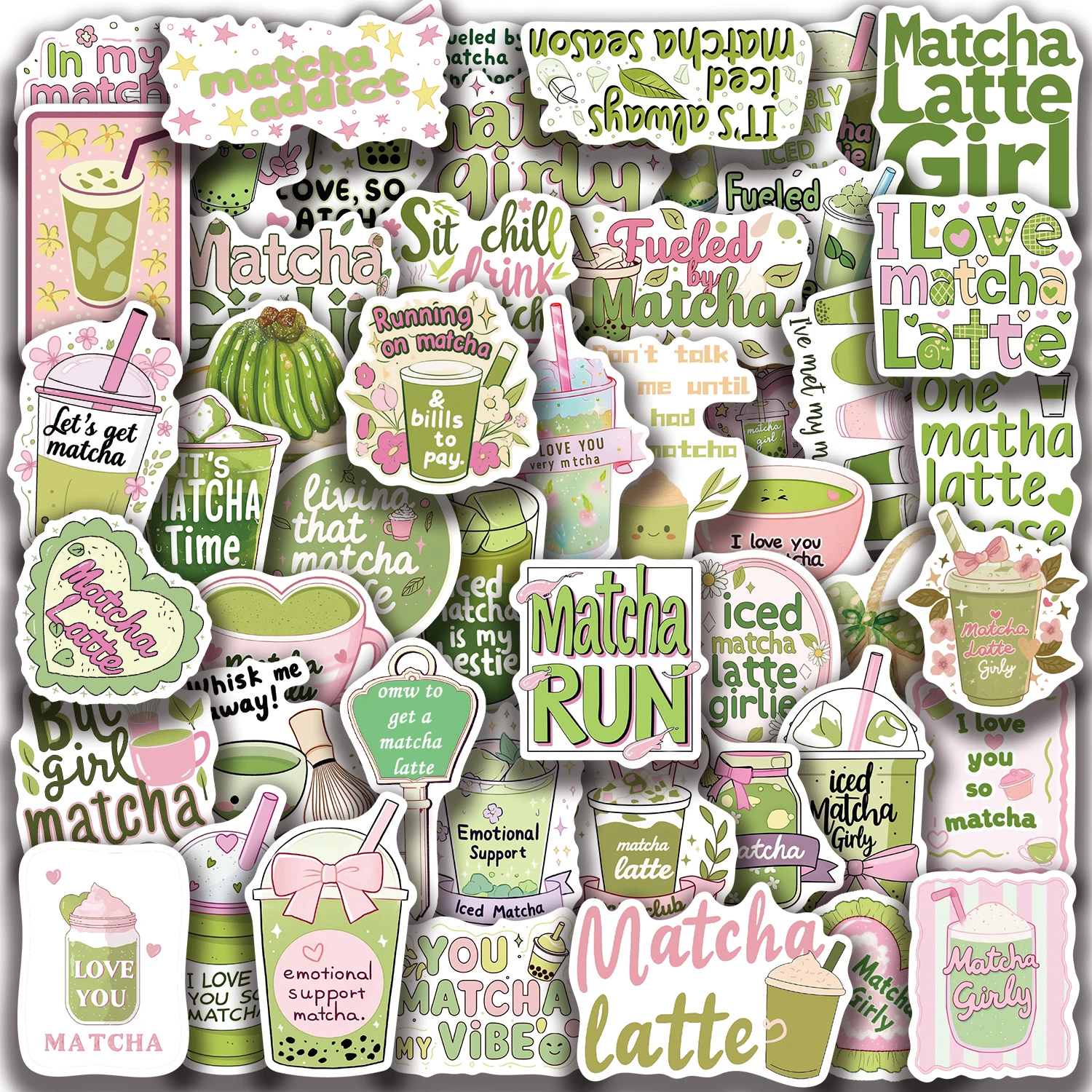 노트북 용 50pcs Matcha 소녀 스티커, Hydroflask, 스케이트 보드, 물병, 자전거, 성인을위한 선물을위한 귀여운 미적 스티커