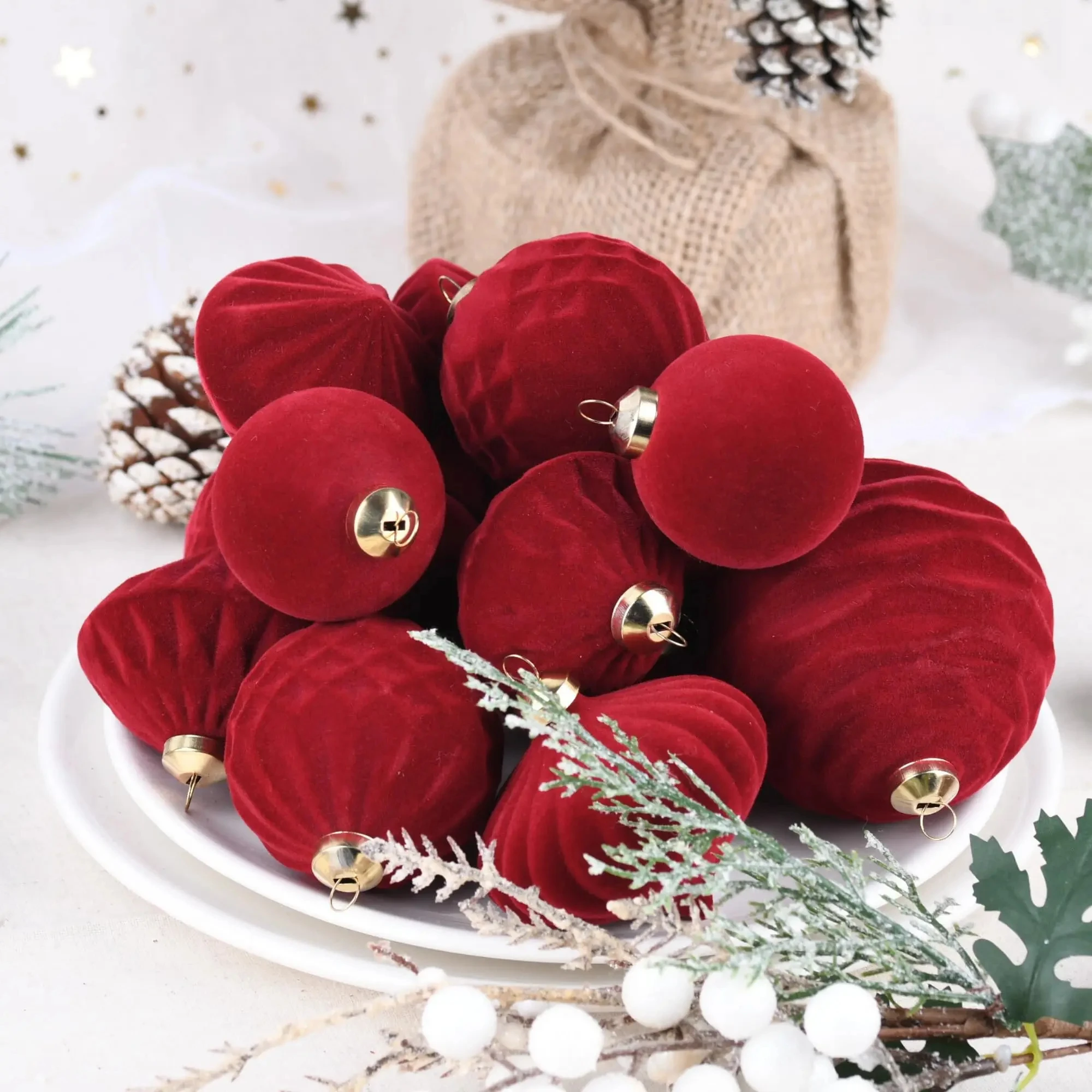 

35Pc New Velvet Christmas Tree Balls Ornaments Flocked Colorful Shatterproof Christmas Decor Hanging Ball for Xmas Party Wedding