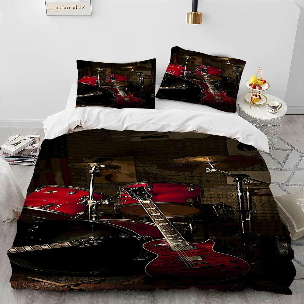 3D Drum Kit Music Instruments Comforter Bedding Set,Duvet Cover Bed Set Quilt Cover Pillowcase,King Queen Size Bedding Set Gift